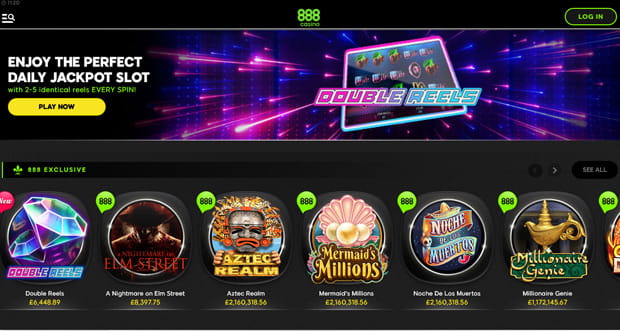 Screenshot of the lobby of 888casino