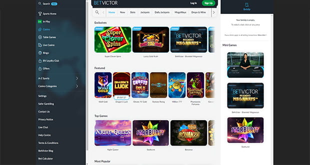 Screenshot of the BetVictor casino lobby